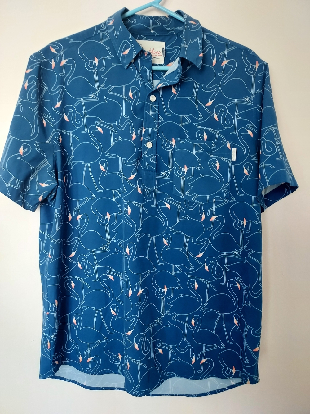 Chubbies Teal-Blue Polo Popover Quirky Novelty All Over Flamingo Print Large